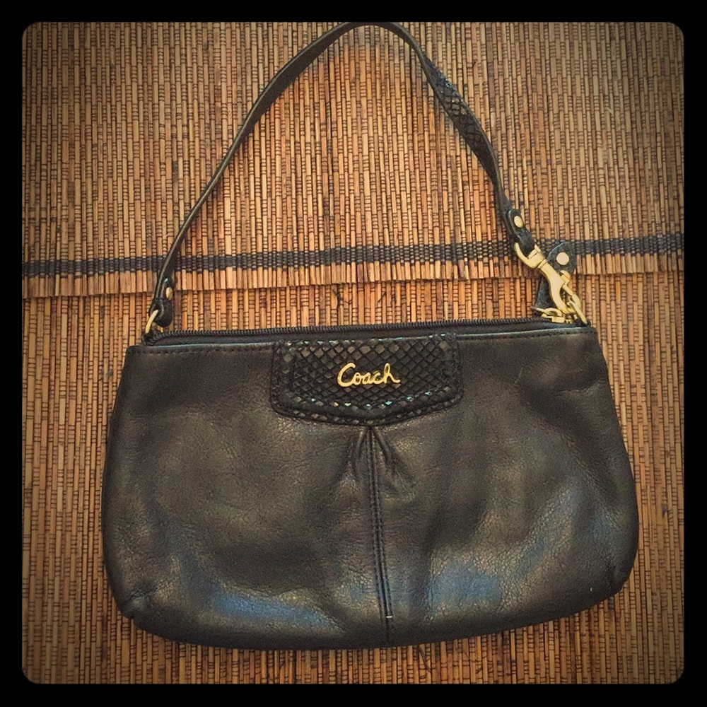 Coach black leather wristlet